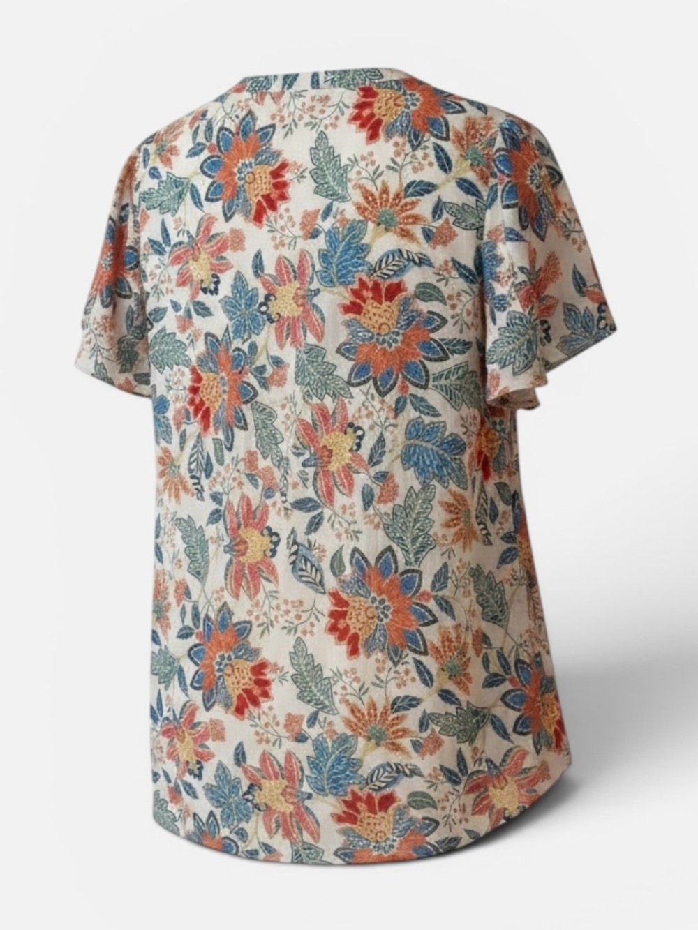 Rose & Olive Multi-Color Floral V-Neck Button Front Women's Top - Picture 2 of 4